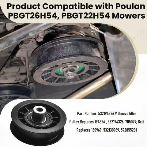 2 Pack V Groove Idler Pulleys And Belt Set Heavy Duty Replaces 532194326 532194327 Compatible with Poulan PBGT26H54 Mowers