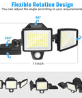 Motion Sensor Outdoor LED Light 2500LM Super Bright With Remote Control showing adjustable 360° and 90° rotation angles