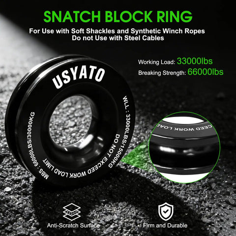 Soft Shackle and Recovery Ring Kit with 56000 LBS Winch Accessories for Off Roading Includes Two One Half Inch By Twenty Two Inch Soft Shackles Snatch Block Pulley And Storage Bag For SUVs Trucks Trailers Boats And More black snatch block ring