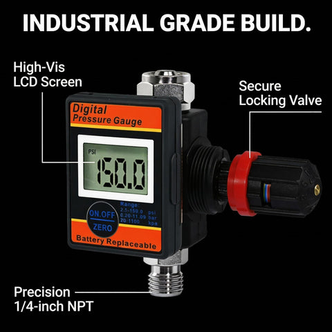 Digital Air Pressure Regulator With Locking Valve For Precise Airflow Up To 160 PSI Inline One Quarter Inch NPT Regulator