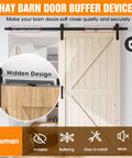 Soft Close Barn Door Kit For Sliding Systems And Flat Track With Buffer Damper Anti Slam Mechanism Quiet Operation 88 To 132 Lb Per Door Hole Free Upgrade Version Heavy Duty Set Of Two Premium Quality installed on wooden door.