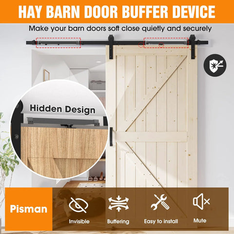 Soft Close Barn Door Kit For Sliding Systems And Flat Track With Buffer Damper Anti Slam Mechanism Quiet Operation 88 To 132 Lb Per Door Hole Free Upgrade Version Heavy Duty Set Of Two Premium Quality installed on wooden door.