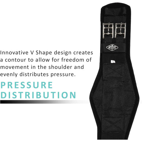2XCool Dressage Girth with Removable Cooling Liner, featuring V-shaped design for pressure distribution.