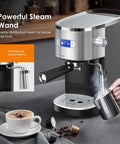 20 Bar Commercial Espresso Machine With Milk Frother And Steam Wand on kitchen counter, making cappuccino.