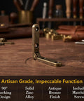 Mini Hidden Box Hinges Set For Jewelry Boxes And Small Chests 90 Degree Zinc Alloy Hardware bronze finish on wood table