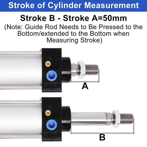 Stroke measurement guide for Aluminum Pneumatic Cylinder 50mm Bore 50mm Stroke With Four Quick Fittings PT1/4 Port
