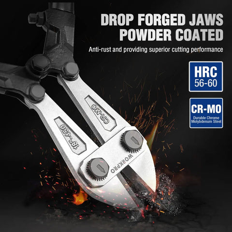 18 Inch Heavy Duty Bolt Cutter With Chrome Molybdenum Steel Jaws Drop Forged For Cutting Chain Wire Screws Rivets And More