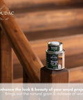 Top Shelf Two Component Hardwax Wood Oil For Indoor DIY Dead Simple One Coat Finisher VOC Free Linseed Mix Solid Black Tint For Furniture And Floors That Glides On Sleek In A 300 Ml Jar on a wooden railing.
