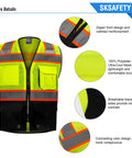 Hi Vis Safety Vest Class 2 Type R ANSI ISEA 1072020 With Lime Black Color, tear-resistant Oxford, breathable fabric