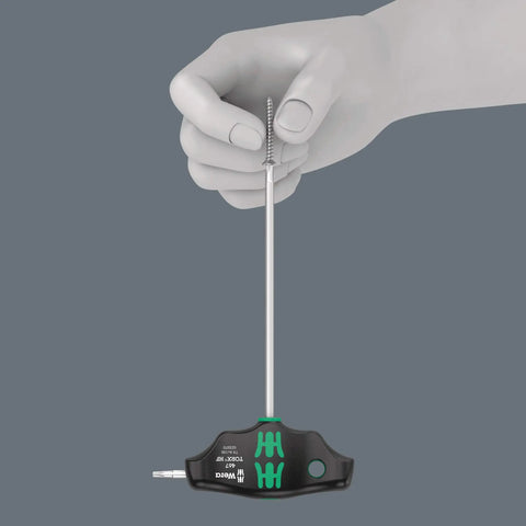 Torx HF T-Handle Screwdriver With Holding Function TX 25 X 200 MM held by hand, displaying ergonomic grip and holding function