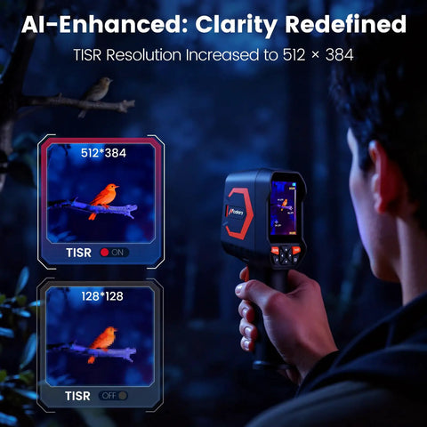 Person using Go-To Handheld Thermal Camera With 512x384 Thermal Resolution And 256x192 IR, 25Hz Frame Rate, 3.5 Inch Screen.