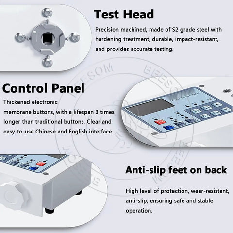 Digital Torque Meter Tester for Precision Bottle Cap Torque, Adjustable 10 to 160 mm Diameter, Three Unit Modes, Peak and Trajectory Readouts, High Accuracy Torque Measurement Tool HP100 with steel test head and control panel