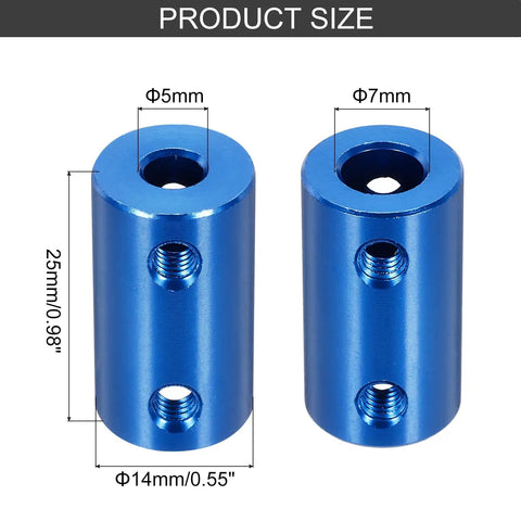 Rigid Screw Coupling 5mm To 7mm Shaft Connector L25mm By D14mm Steel Joint product size blue connector