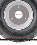 16x8-7 Go Kart Wheel Set With Silver Hubs, 3 Bolt Pattern, Black Tire, Measurement Guide Overlay