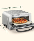 Indoor Pizza Oven For Home Use That Bakes 12 Inch Pizzas In Minutes, Countertop Electric Oven, open with pizza on stone.