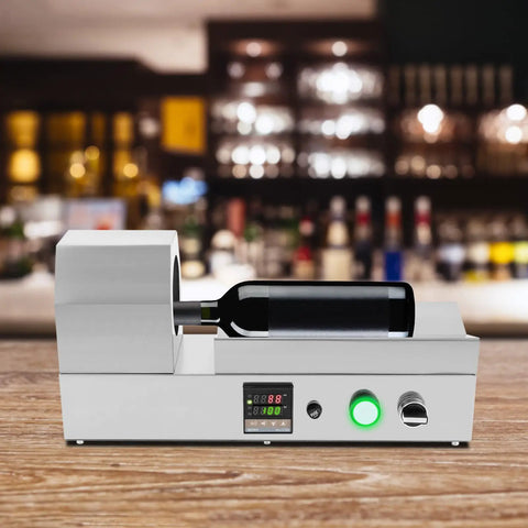 Fast Heat Electric Bottle Sleeve Shrinker Machine With Digital Temp Control For Wine Capsules Up To 70 Millimeters in action.