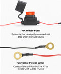 10A Blade Fuse with Universal Power Wire for Whip Lights Rocker Switch With Wiring Harness Kit For 12V UTV ATV