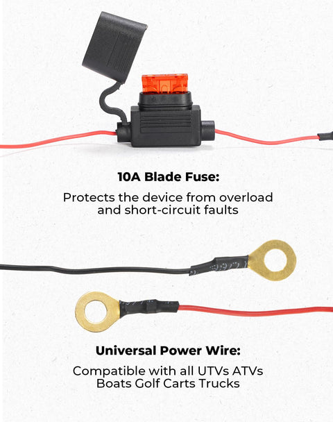 10A Blade Fuse with Universal Power Wire for Whip Lights Rocker Switch With Wiring Harness Kit For 12V UTV ATV