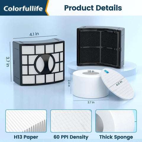 Shark DuoClean Lift Away UV700 Vacuum Filter Replacement Kit showing filter dimensions and materials