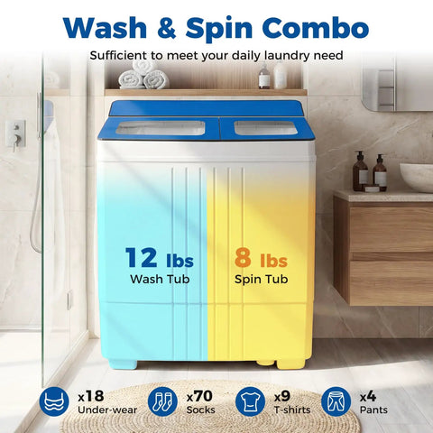 Straight Up The Best Portable Twin Tub Washing Machine With Built In Drain Pump 20 Lbs Compact Laundry Spinner in modern laundry room.