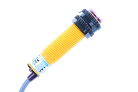 Diffuse Reflection Infrared Obstacle Avoidance Sensor With Adjustable 0 To 50 Cm Range, side view, yellow cylindrical design