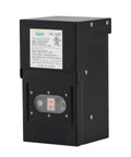 Outdoor 200 Watt Transformer With Photo Cell And Timer For Ponds And Fountains No Fuss Easy Plug In Lighting, black plastic box