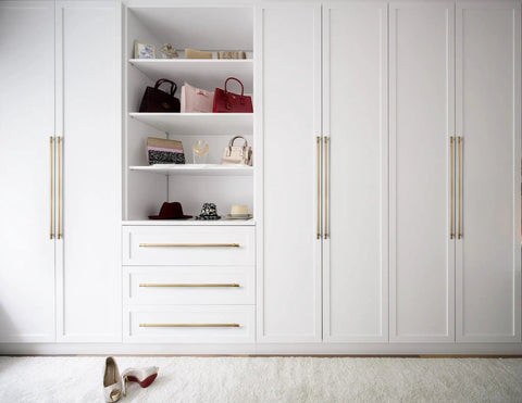 White cabinets with Six Pack Champagne Bronze Knurled Cabinet Pulls Set, 18 Inch Center To Center, Modern Bar Cabinet Drawer Handles