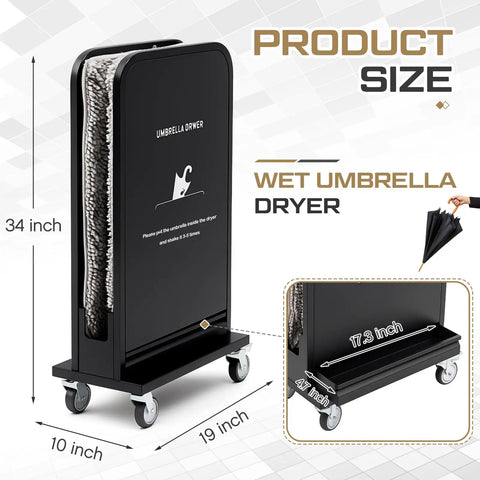 Heavy Duty Commercial Wet Umbrella Dryer With Rust Proof Finish And Removable Water Tray Plus Thick Absorbent Pads, 34 inch tall.