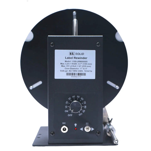 Front view of Automatic Label Rewinder Machine For Printers Bidirectional Rewinder With Adjustable Core Holder One To Four Inches