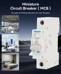 1 Pole 110-240V 6A Miniature Circuit Breaker, Thermal Magnetic Trip, 6KA, visible side view, great for solar AC systems