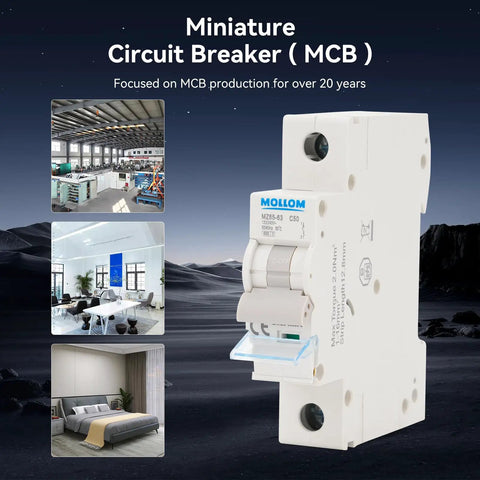 1 Pole 110-240V 6A Miniature Circuit Breaker, Thermal Magnetic Trip, 6KA, visible side view, great for solar AC systems