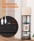 Space Saving 4 Tier Corner Shelf Floor Lamp With USB Type C Port 1 Power Outlet And 3CCT LED Bulbs shown with USB ports