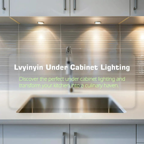 Under Cabinet Lighting Kit Easy Install with Dimmable Wireless RF Remote for Curio Display Case LED Puck Lights in kitchen.