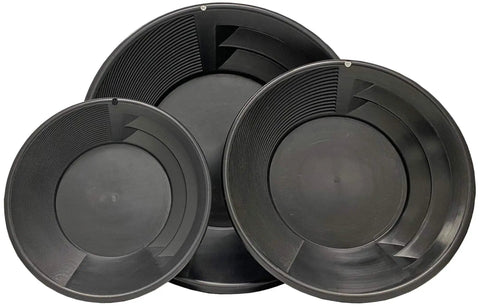 Dual-Sided Gold Panning Kit With Vanishing Riffles For Maximum Gold Recovery, 3-Piece Set Includes 9, 11, 15 Inch Black Pans