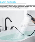 Black Roman Tub Faucet Set With Hand Shower 3 Hole Deck Mount Bath Fixture Spout Diverter Pull Out Sprayer in use