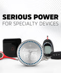 Top Shelf 2016 3V Lithium Coin Cell Batteries 2 Pack with various devices like key fobs, a digital thermometer, and a remote.