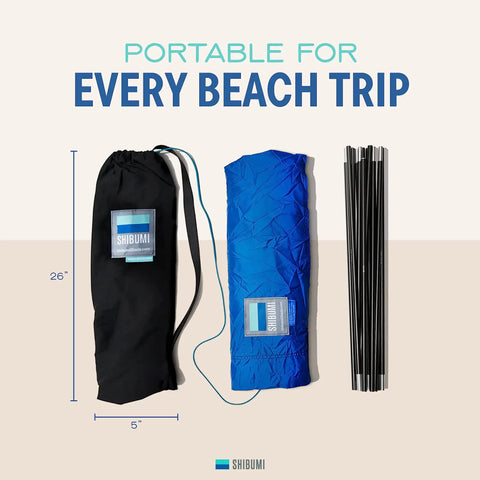 World's Best Beach Shade Wind Powered Shelter with bag, fabric, and poles, lightweight 4 lb, royal blue, portable for beach trips
