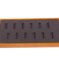 Slick Gray Solid Wood Jewelry Display Tray Featuring 12 Ring Slots, top view of tray with smooth surface for organized storage.