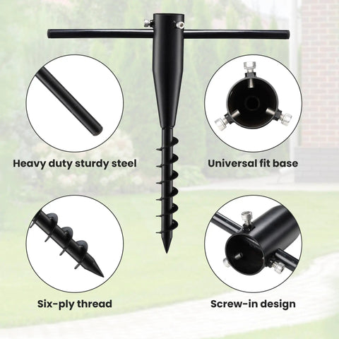 Beach Umbrella Sand Anchor Heavy Duty Outdoor Umbrella Holder No Dig Ground Base with steel and screw-in design
