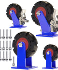 Heavy Duty Rubber Casters 200 Mm Swivel Wheels Silent Shock Absorbent Natural Rubber Treads Stainless Steel Plates two fixed and two swivel units with bolts.