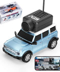 WLtoys 1 To 64 Scale Mini RC Car With 720P HD FPV Camera, 2.4G Gyro Stabilized, Blue with app control shown in product display.