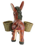 Back view of Pancho The Burro Planter Sculpture For Home And Garden Decor, hand-painted donkey with two baskets, resin material.