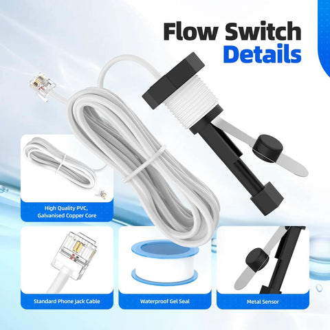 Upgraded Flow Switch Assembly For Hayward Goldline Aqua Rite Salt Chlorine Generator Systems With 15 Foot Cable And Metal Probe Heavy Duty Pool Flow Sensor For Precise Reliable Water Flow And Long Lasting Durability, white cable and metal probe