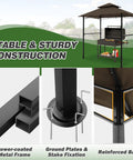 8x5 Ft Outdoor Grill Gazebo With Double Roof Canopy, LED Lights, and 2 Side Shelves showing metal frame and construction details.