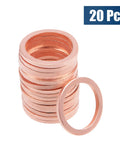 20 Pack Solid Copper Flat Washers Sealing Gasket Rings For M14 Bolts Precision cut, shiny copper rings stacked with one in front.
