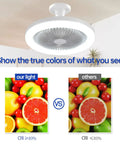 10 Inch Ceiling Fan With Light Kit for Garage Closet and Laundry Room, comparing color rendering of fruits under bright LED.