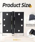 Front view of black 4.5x4.5 inch heavy-duty square-corner door hinge with multiple screw holes