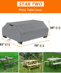 Waterproof Picnic Table Cover For 6 Ft Bench Set Windproof All Weather Gray Patio Protector for 70 and 72 Inch Tables, shown in grey.