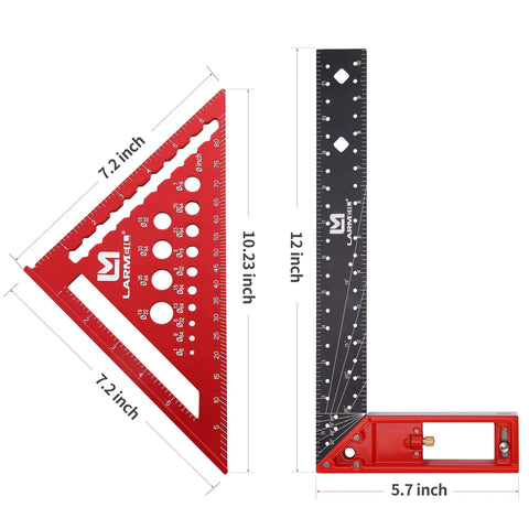 Rafter Square 7 Inch and Framing Square 12 Inch Carpenter Set, Aluminum CNC Machined Squares for accurate woodworking angles