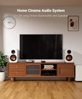Home cinema setup featuring BT30D Bluetooth 5.0 2.1 Channel Stereo Receiver Amplifier with subwoofer and passive speakers